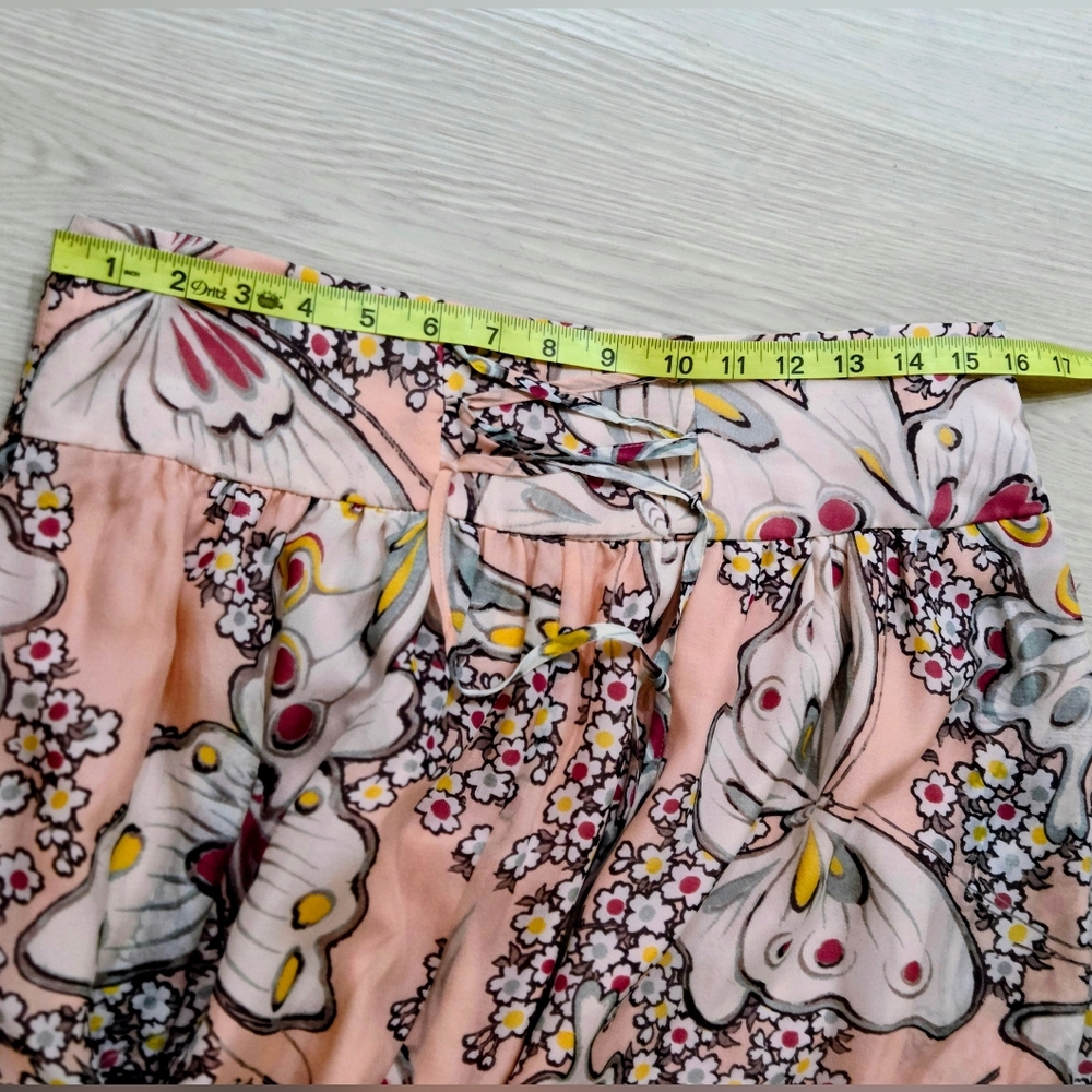 Paul & Joe Pink Butterfly A-Line Pink Peach Maxi Silk Skirt With Yellow Florals - Picture 12 of 12